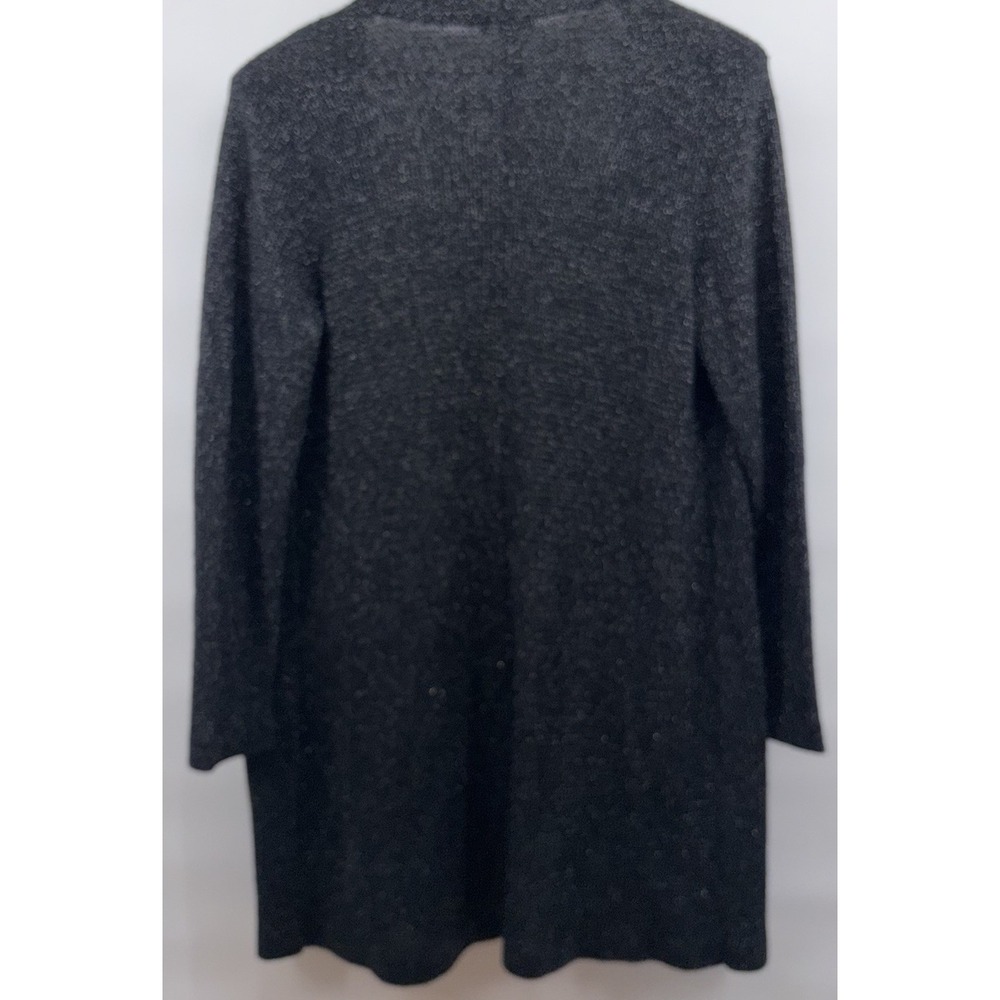 Eileen Fisher Black Metallic Long Open‎ Cardigan Sweater Merino Wool Medium - Picture 6 of 7